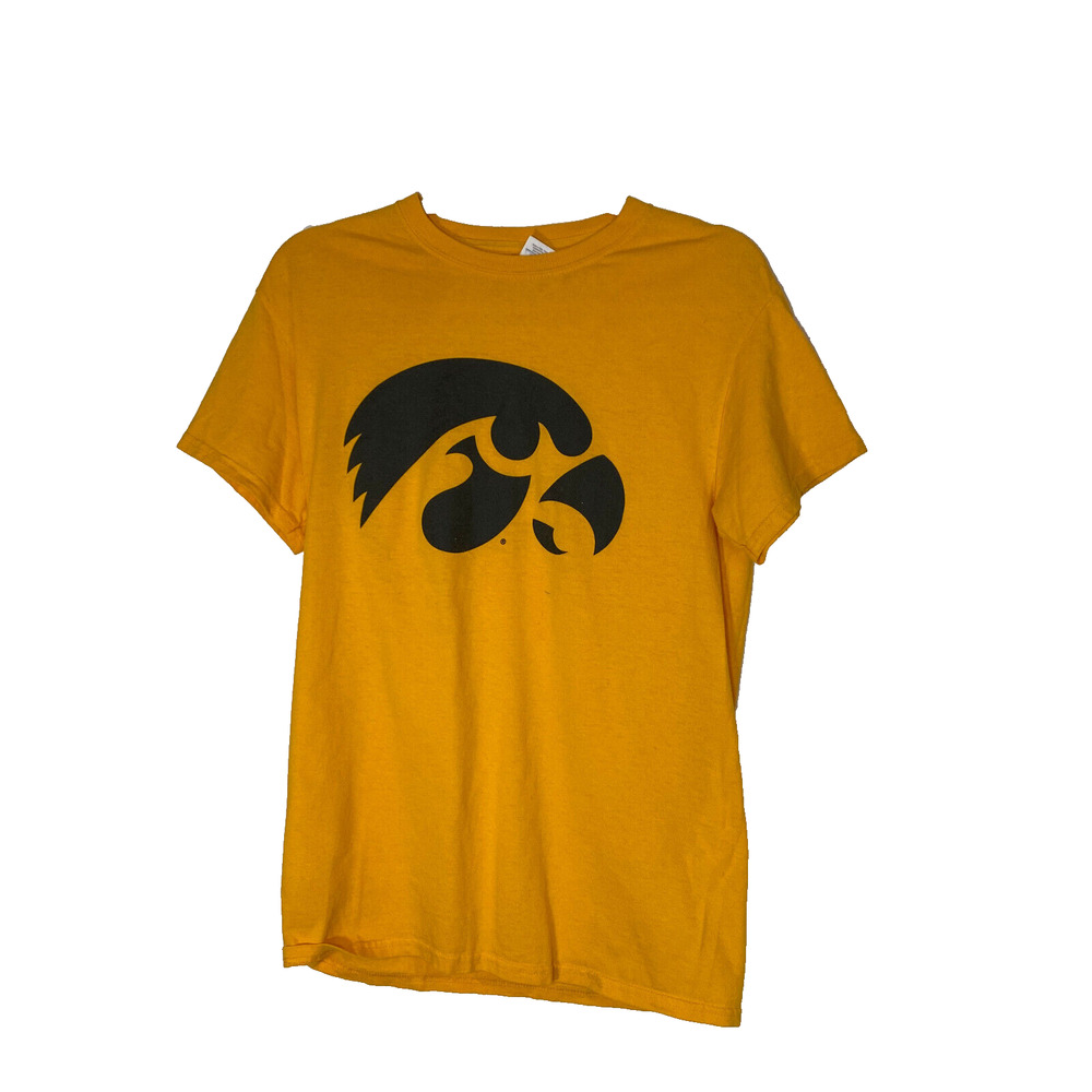 Vintage Iowa Hawkeyes T-Shirt Sz Small Yellow Logo Gildan Tag